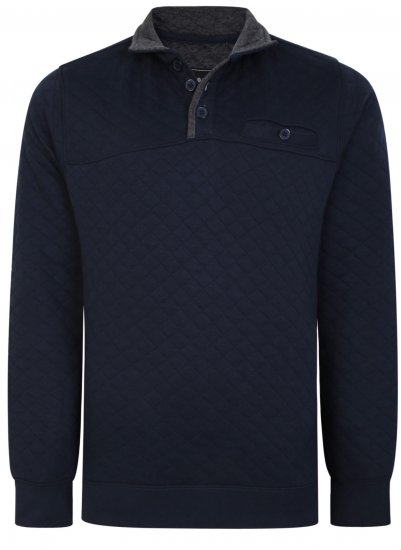 Kam Jeans 7050 Quilted Jersey Sweater 1/4 Button Up Navy - Суичъри & cуичъри с качулка - мъжки суичъри големи размери