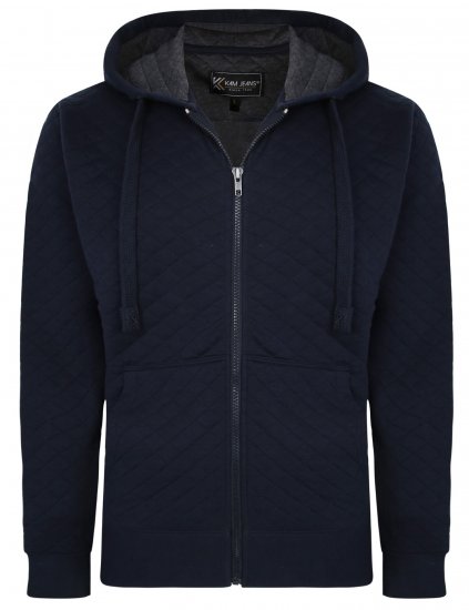 Kam Jeans 7051 Quilted Jersey Zip Thru Hoody Navy - Суичъри & cуичъри с качулка - мъжки суичъри големи размери