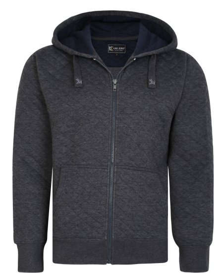 Kam Jeans 7051 Quilted Jersey Zip Thru Hoody Charcoal - Суичъри & cуичъри с качулка - мъжки суичъри големи размери