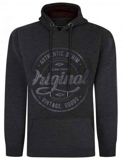 Kam Jeans 7059 Over Head Large Embossed Hoodie Charcoal - Суичъри & cуичъри с качулка - мъжки суичъри големи размери