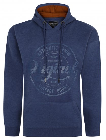 Kam Jeans 7059 Over Head Large Embossed Hoodie Royal Blue - Суичъри & cуичъри с качулка - мъжки суичъри големи размери