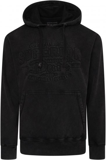 Kam Jeans 7066 Over Head Washed Embossed Hoody Black TALL SIZES - МЪЖКО ОБЛЕКЛО MT-6XLT - дрехи за високи мъже