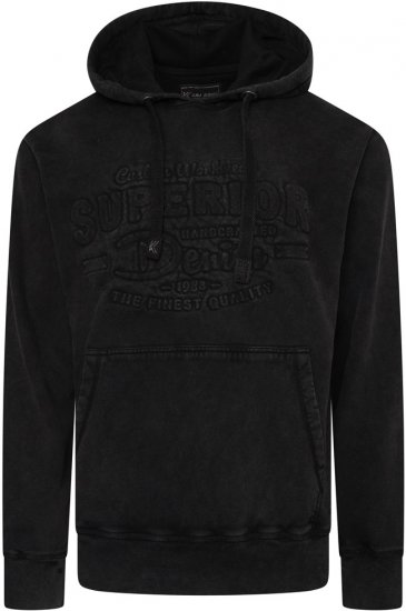 Kam Jeans 7066 Over Head Washed Embossed Hoody Black - Суичъри & cуичъри с качулка - мъжки суичъри големи размери