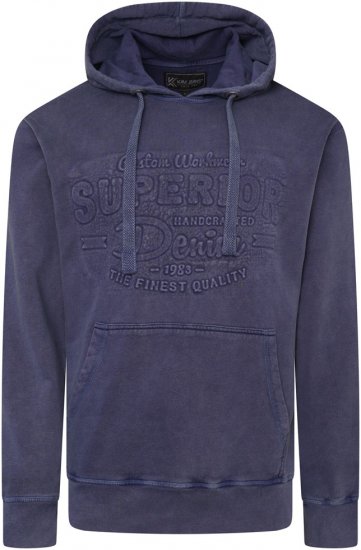 Kam Jeans 7066 Over Head Washed Embossed Hoody Blue - Суичъри & cуичъри с качулка - мъжки суичъри големи размери