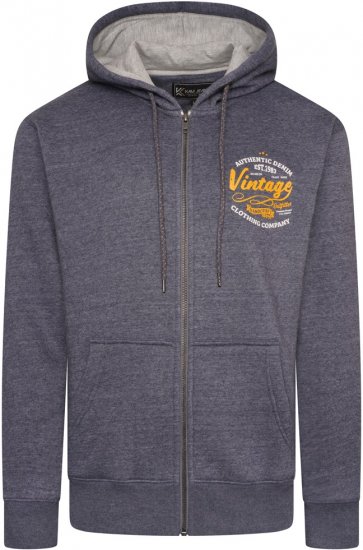 Kam Jeans 7073 Zip Thru Vintage EMB Hoody Blue Nights - Суичъри & cуичъри с качулка - мъжки суичъри големи размери
