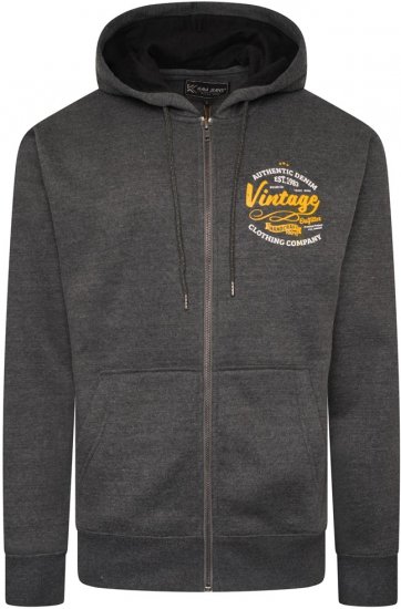 Kam Jeans 7073 Zip Thru Vintage EMB Hoody Charcoal - Суичъри & cуичъри с качулка - мъжки суичъри големи размери