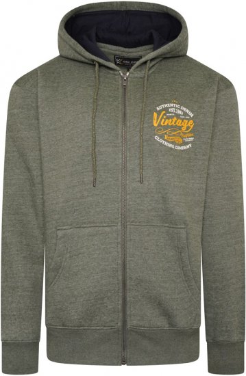 Kam Jeans 7073 Zip Thru Vintage EMB Hoody Khaki - Суичъри & cуичъри с качулка - мъжки суичъри големи размери