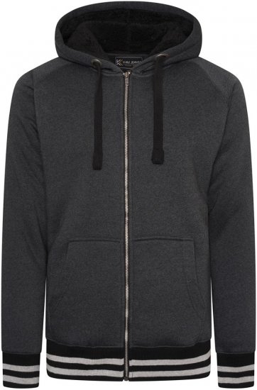 Kam Jeans 7074 Zip Thru Sherpa Hoody with Contrast Cuff/Hem Charcoal - Суичъри & cуичъри с качулка - мъжки суичъри големи размери