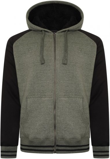 Kam Jeans 7075 Raglan Zip Thru Sherpa Hoodie Black/Khaki - Суичъри & cуичъри с качулка - мъжки суичъри големи размери