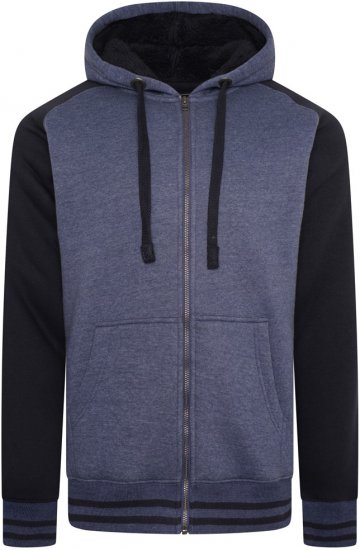 Kam Jeans 7075 Raglan Zip Thru Sherpa Hoodie Royal Blue - Суичъри & cуичъри с качулка - мъжки суичъри големи размери