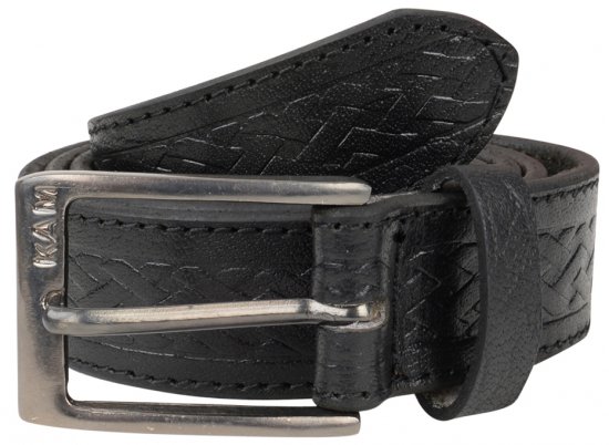 Kam Jeans 919 Weave Pattern Leather Belt Black - Колани - мъжки колани големи размери