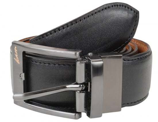 Kam Jeans 921 Leather Belt Black/Brown "Reversible", 3cm - Колани - мъжки колани големи размери
