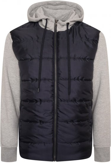 Kam Jeans KV135 Quilted Zip Thru Hoody with Padded Body & Jersey Sleeves Navy - Суичъри & cуичъри с качулка - мъжки суичъри големи размери