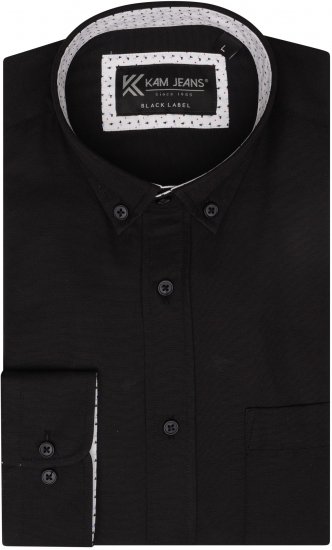 Kam Jeans P020 Premium Long sleeve Oxford Shirt Black - Ризи - мъжки ризи големи размери