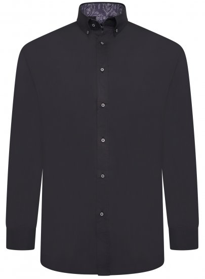 Kam Jeans P023 L/S Premium Stretch Shirt Black - Ризи - мъжки ризи големи размери