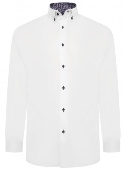 Kam Jeans P023 L/S Premium Stretch Shirt White - Ризи - мъжки ризи големи размери