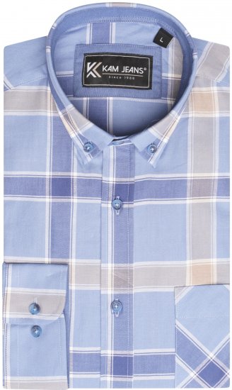 Kam Jeans P038 LS Premium Cotton Check Shirt Denim - Ризи - мъжки ризи големи размери