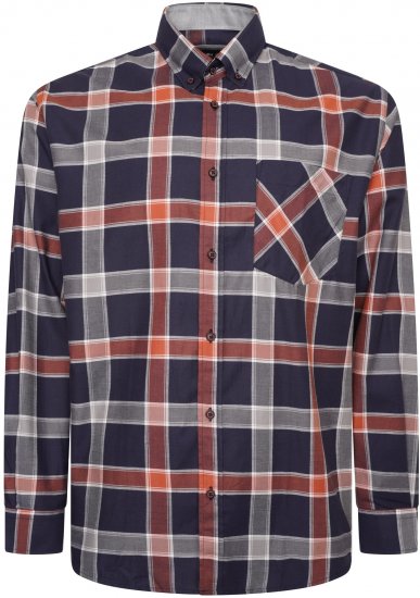 Kam Jeans P038 LS Premium Cotton Check Shirt Navy - Ризи - мъжки ризи големи размери