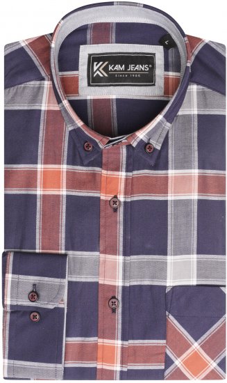Kam Jeans P038 LS Premium Cotton Check Shirt Navy - Ризи - мъжки ризи големи размери