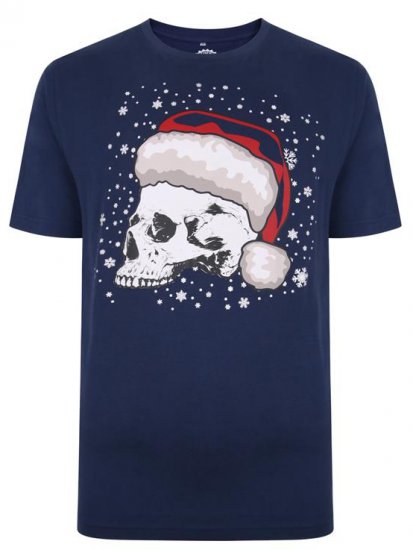 Kam Jeans X008 Santa Skull Print T-Shirt Navy - Тениски - мъжки тениски големи размери