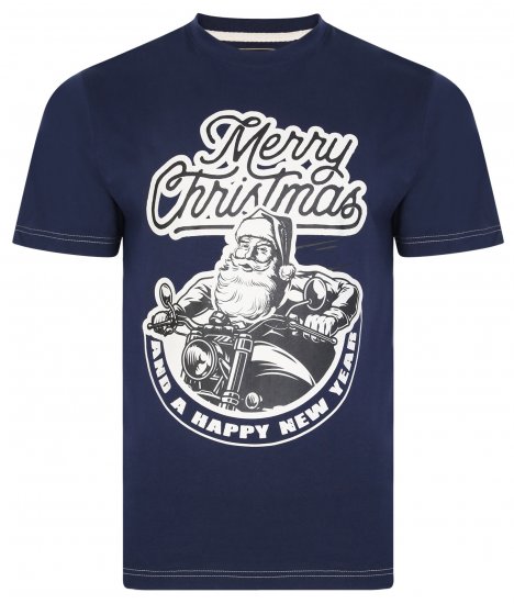 Kam Jeans X016 Santa Biker Print Tee Navy - Тениски - мъжки тениски големи размери