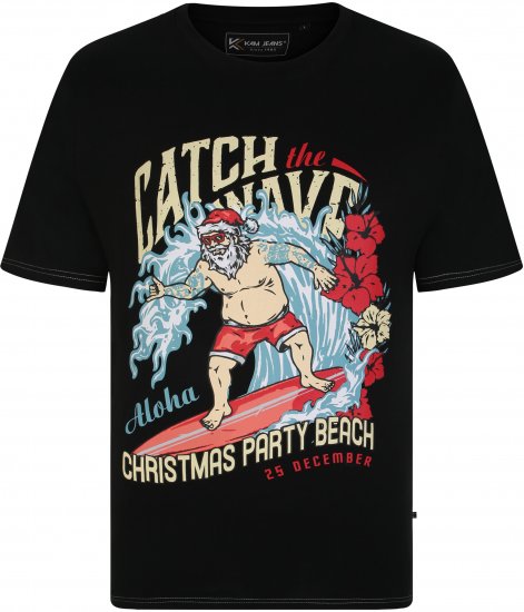 KBS X020 Catch The Waves Xmas Print T-Shirt Black - Тениски - мъжки тениски големи размери