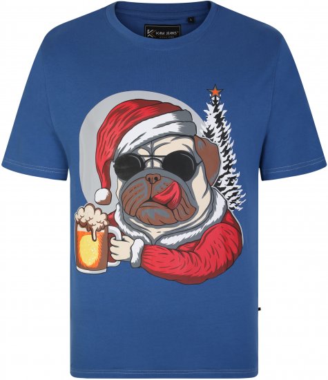 KBS X021 Dog Beer Print T-Shirt Blue - Тениски - мъжки тениски големи размери