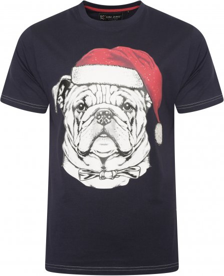 Kam Jeans X027 Bulldog Santa Xmas Print T-Shirt Navy - Тениски - мъжки тениски големи размери