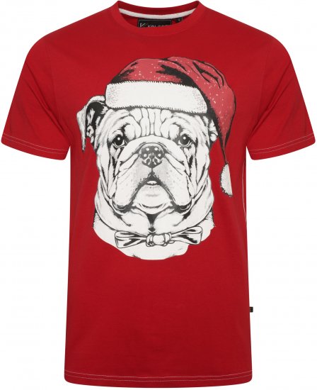 Kam Jeans X027 Bulldog Santa Xmas Print T-Shirt Red - Тениски - мъжки тениски големи размери