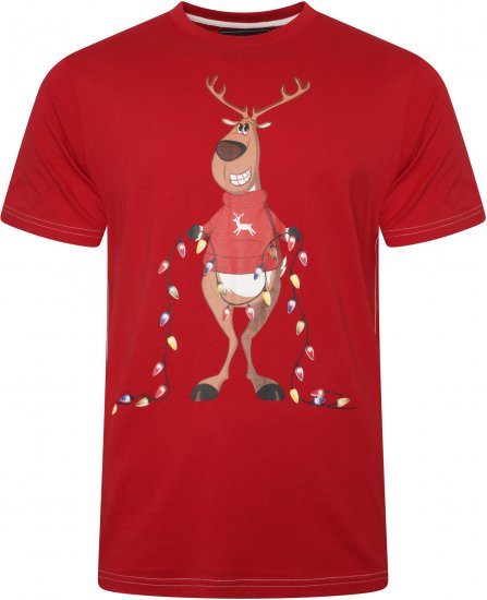 Kam Jeans X028 Rudolph Print T-Shirt Red - Тениски - мъжки тениски големи размери