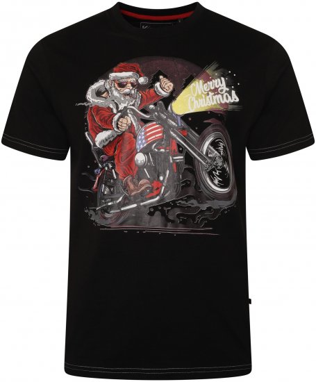 Kam Jeans X030 Santa Biker Print T-Shirt Black - Тениски - мъжки тениски големи размери