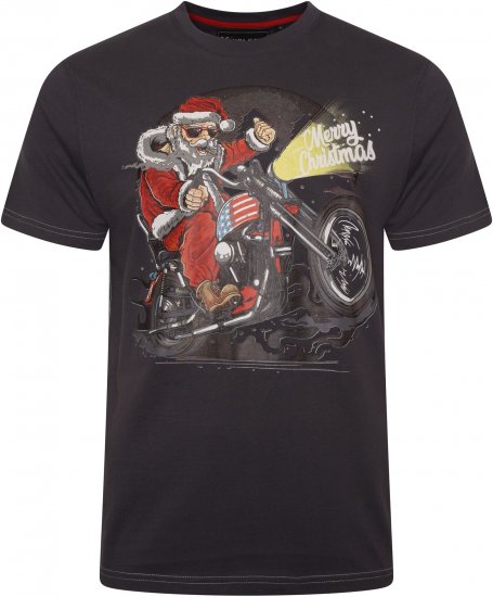 Kam Jeans X030 Santa Biker Print T-Shirt Charcoal - Тениски - мъжки тениски големи размери