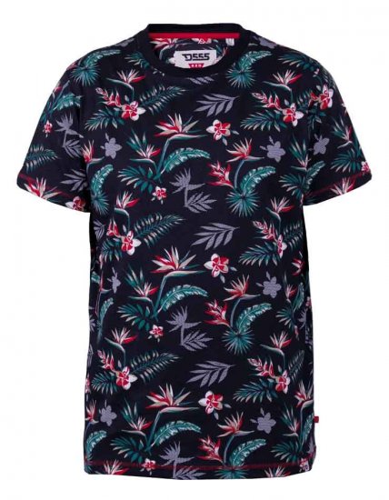 D555 Keating Hawaiian Print Crew Neck T-Shirt Black - Тениски - мъжки тениски големи размери