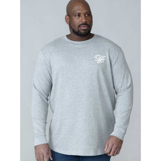 D555 Plato Long Sleeve T-shirt Grey - Тениски - мъжки тениски големи размери