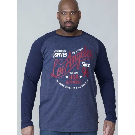 D555 Neill Long Sleeve T-shirt Navy - Тениски - мъжки тениски големи размери