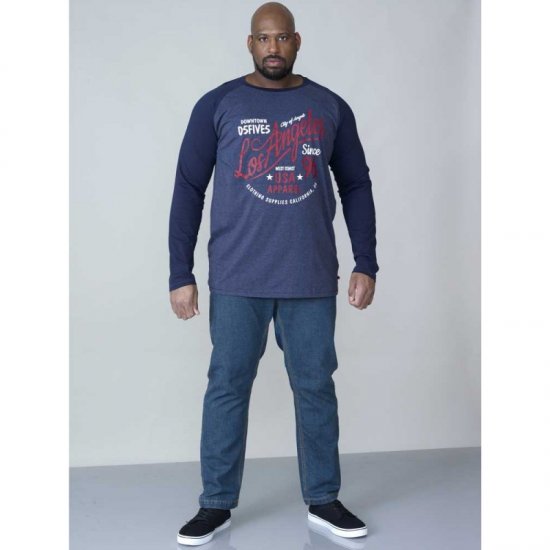 D555 Neill Long Sleeve T-shirt Navy - Тениски - мъжки тениски големи размери