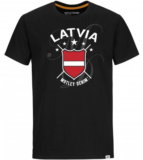 Motley Denim Latvia T-shirt Black - Тениски - мъжки тениски големи размери