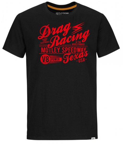 Motley Denim Lincoln T-Shirt Red on Black - Тениски - мъжки тениски големи размери