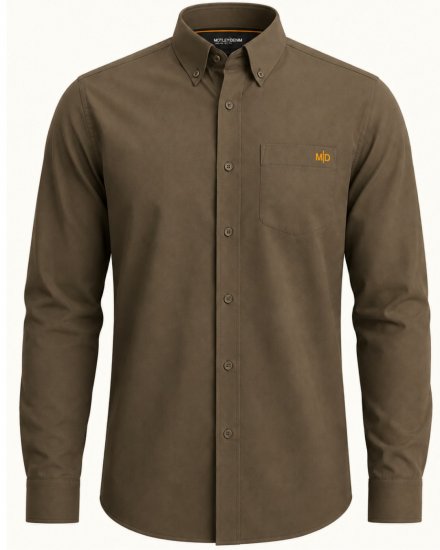 Motley Denim Lisbon Long Sleeve Shirt Dark Khaki - Ризи - мъжки ризи големи размери