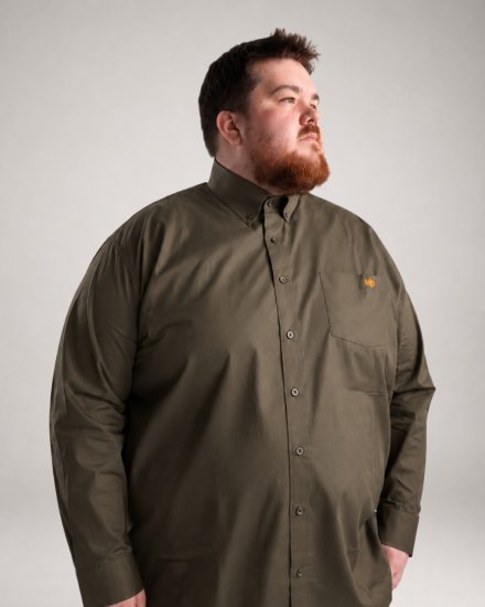 Motley Denim Lisbon Long Sleeve Shirt Dark Khaki - Ризи - мъжки ризи големи размери