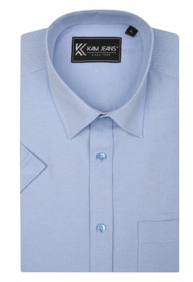 Kam Jeans 6283 Casual SS Herringbone Shirt Blue - Ризи - мъжки ризи големи размери