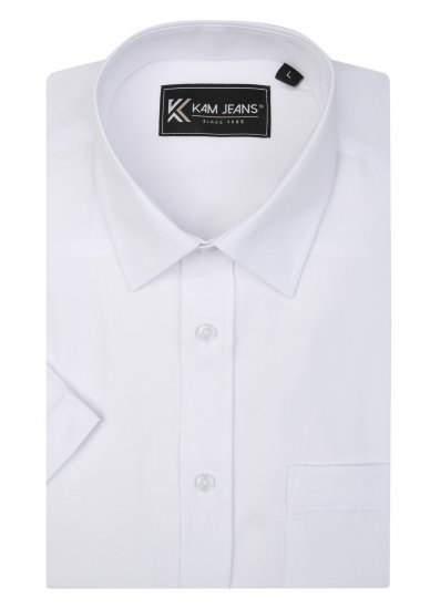 Kam Jeans 6283 Casual SS Herringbone Shirt White - Ризи - мъжки ризи големи размери