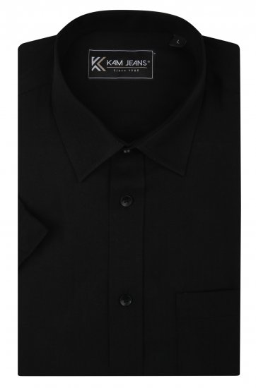 Kam Jeans 6283 Casual SS Herringbone Shirt Black - Ризи - мъжки ризи големи размери