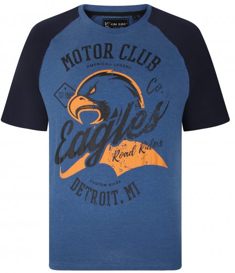 Kam Jeans 5737 Eagle Print Raglan T-Shirt Blue - Тениски - мъжки тениски големи размери