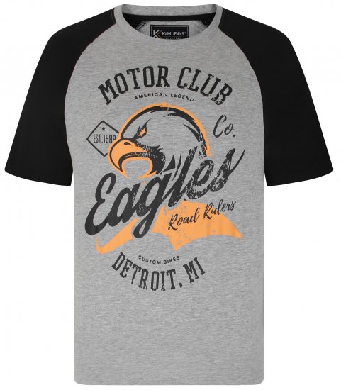 Kam Jeans 5737 Eagle Print Raglan T-Shirt Grey - Тениски - мъжки тениски големи размери