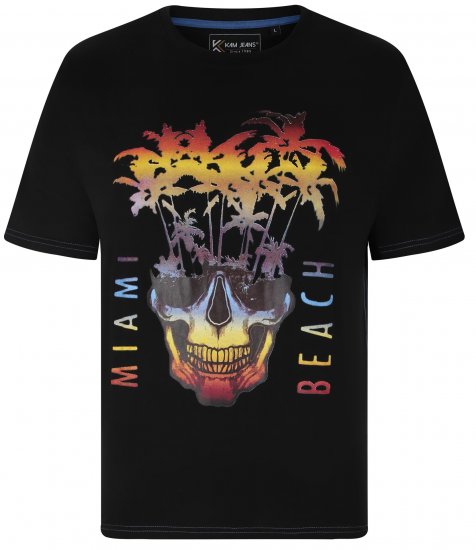 Kam Jeans 5735 Miami Beach Skull Print T-Shirt Black - Тениски - мъжки тениски големи размери