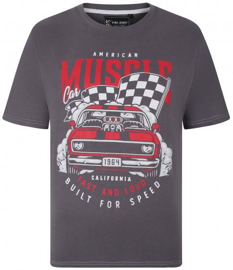 Kam Jeans 5732 Amercian Muscle Print T-Shirt Slate - Тениски - мъжки тениски големи размери