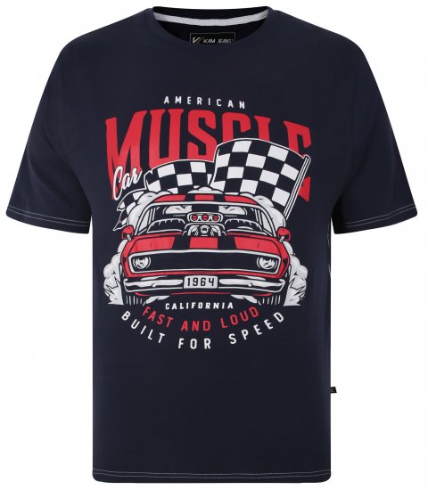 Kam Jeans Amercian Muscle Print T-Shirt Navy - Тениски - мъжки тениски големи размери