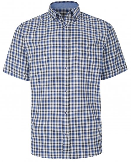 Kam Jeans 6285 Casual SS Check Shirt Blue - Ризи - мъжки ризи големи размери