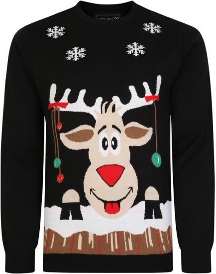 Kam Jeans X023 Rudolph Xmas Sweatshirt Black - Суичъри & cуичъри с качулка - мъжки суичъри големи размери